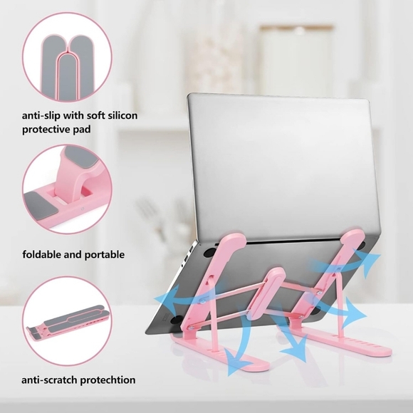 JERX Pink Foldable Laptop Stand - 11.4" x 3.1" x 0.8" - Picture 3 of 6